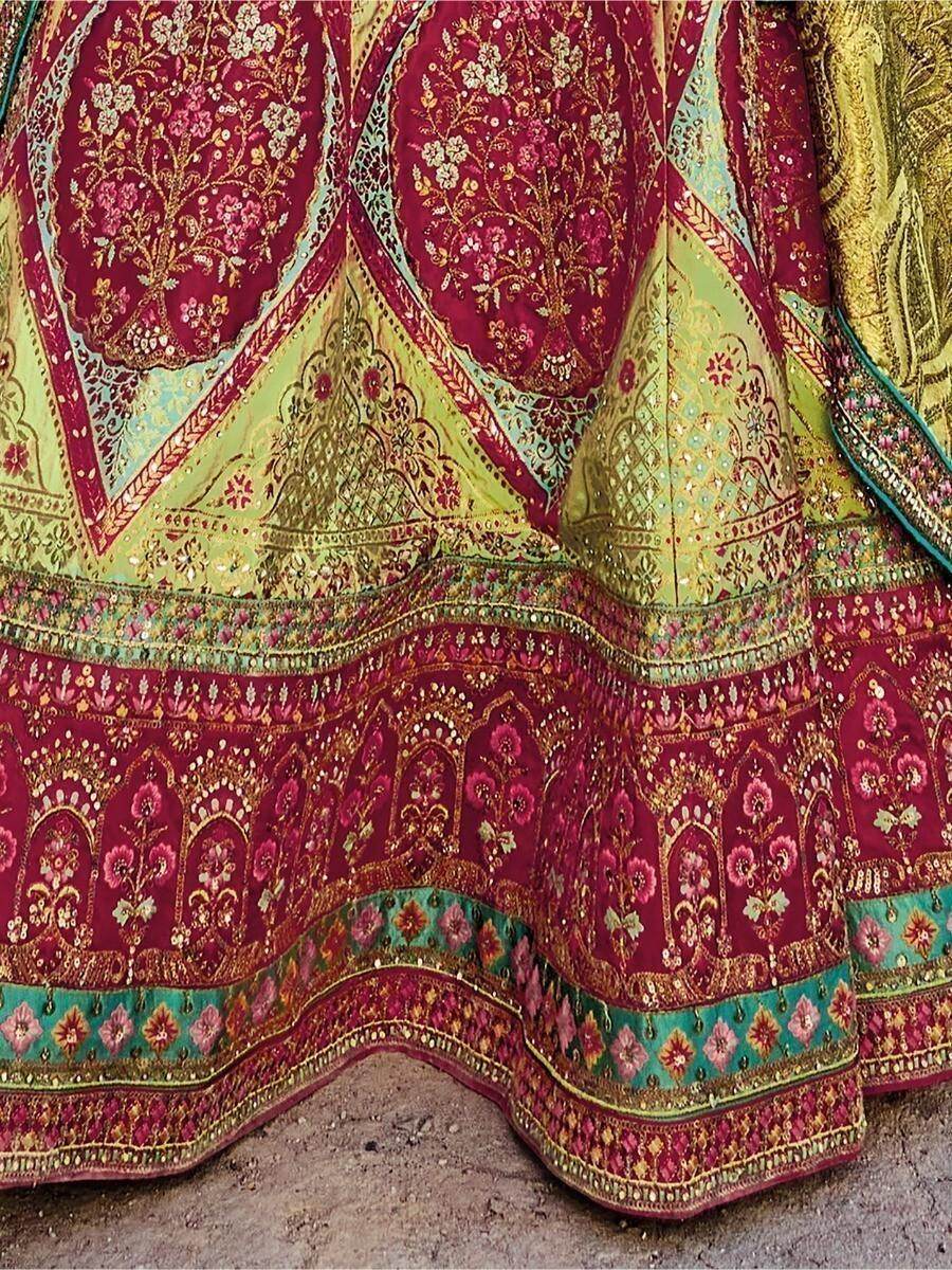 Amazing Green Sequins Banarasi Silk Sangeet Wear Lehenga Choli - Zeel Clothing