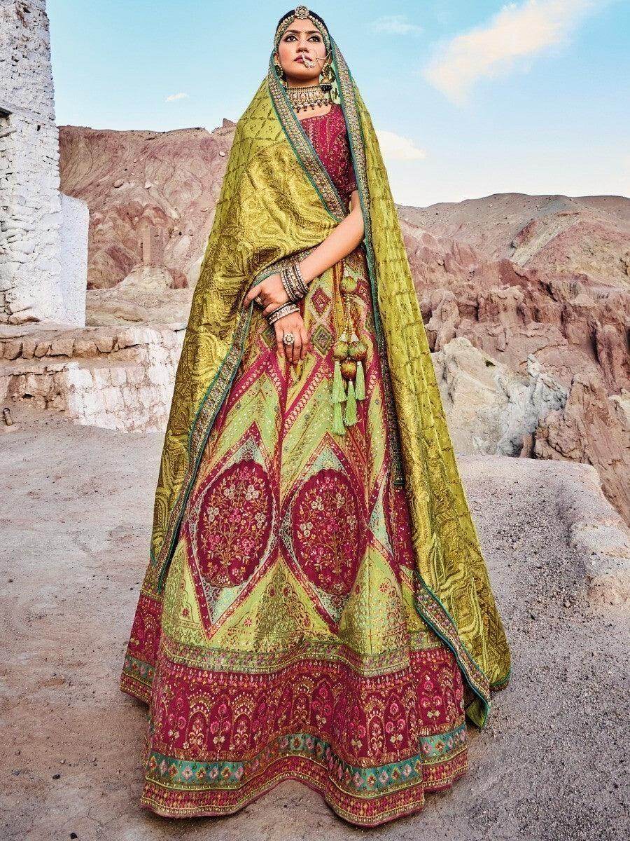 Amazing Green Sequins Banarasi Silk Sangeet Wear Lehenga Choli - Zeel Clothing