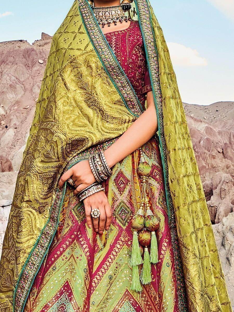 Amazing Green Sequins Banarasi Silk Sangeet Wear Lehenga Choli - Zeel Clothing