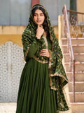 Amazing Green Sequins Embroidery Vichitra Silk Mehendi Wear Gown With Dupatta - Zeel Clothing