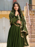 Amazing Green Sequins Embroidery Vichitra Silk Mehendi Wear Gown With Dupatta - Zeel Clothing