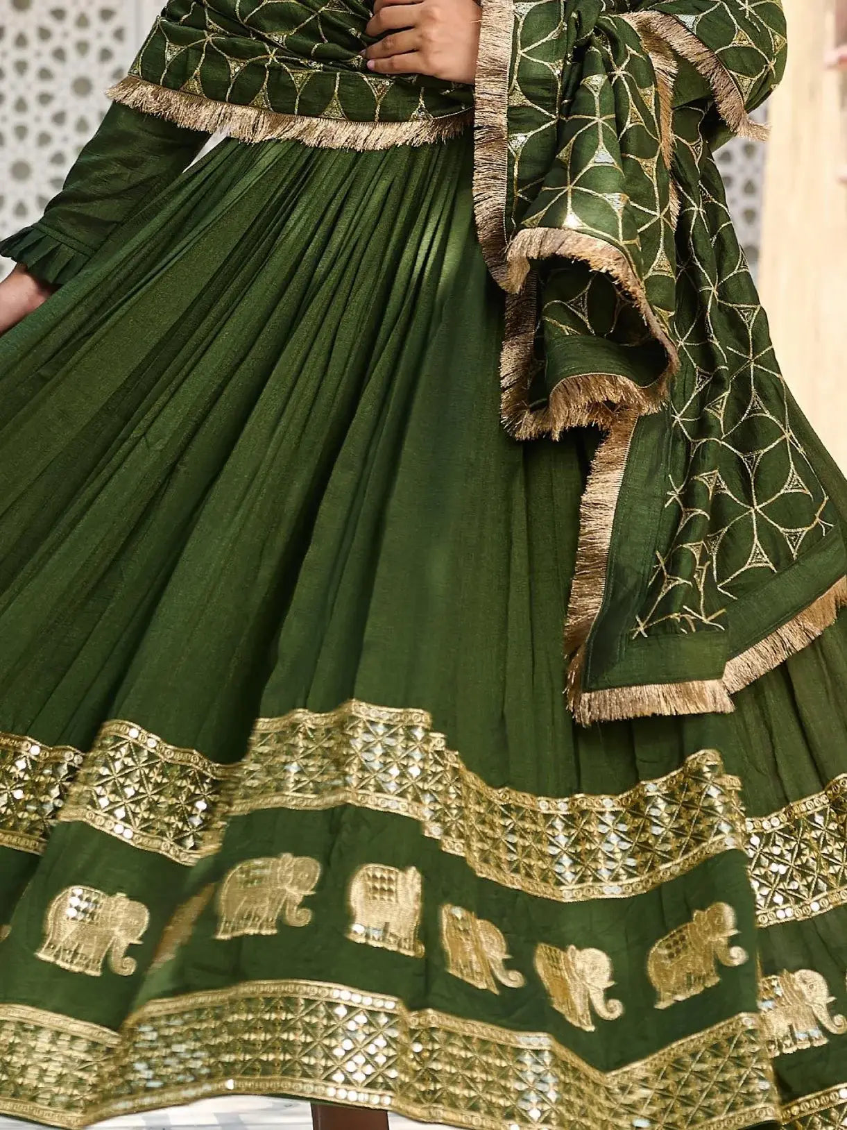 Amazing Green Sequins Embroidery Vichitra Silk Mehendi Wear Gown With Dupatta - Zeel Clothing