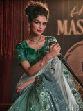 Amazing Green Sequins Net Party Wear Saree With Blouse - Zeel Clothing