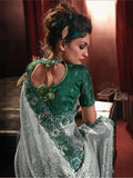 Amazing Green Sequins Net Party Wear Saree With Blouse - Zeel Clothing