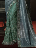 Amazing Green Sequins Net Party Wear Saree With Blouse - Zeel Clothing