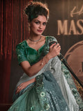 Amazing Green Sequins Net Party Wear Saree With Blouse - Zeel Clothing