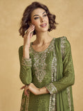 Amazing Green Zari Work Chinon Festive Wear Palazzo Suit With Dupatta - Zeel Clothing