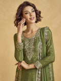 Amazing Green Zari Work Chinon Festive Wear Palazzo Suit With Dupatta - Zeel Clothing