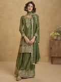 Amazing Green Zari Work Chinon Festive Wear Palazzo Suit With Dupatta - Zeel Clothing