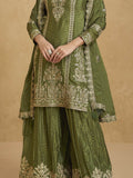 Amazing Green Zari Work Chinon Festive Wear Palazzo Suit With Dupatta - Zeel Clothing