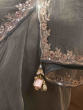 Amazing Grey Border Work Organza Reception Wear Saree With Blouse