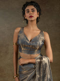 Amazing Grey Border Work Satin Party Wear Pre-Stitched Saree With Blouse - Zeel Clothing