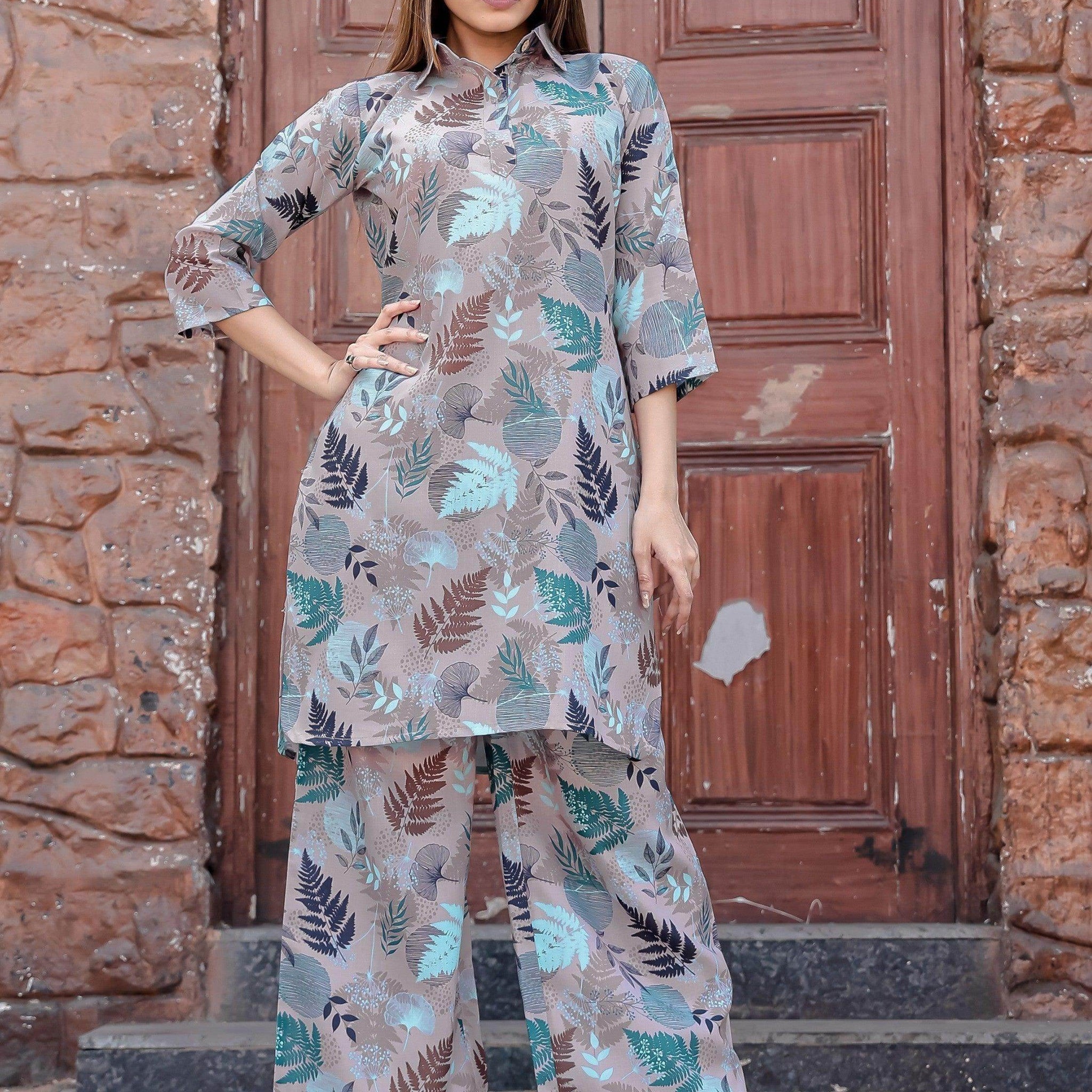 Amazing Grey Digital Printed Cotton Top Palazzo Co-Ord Set - Zeel Clothing