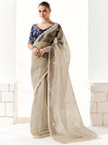 Amazing Grey Sequins Tissue Silk Party Wear Saree With Blouse - Zeel Clothing