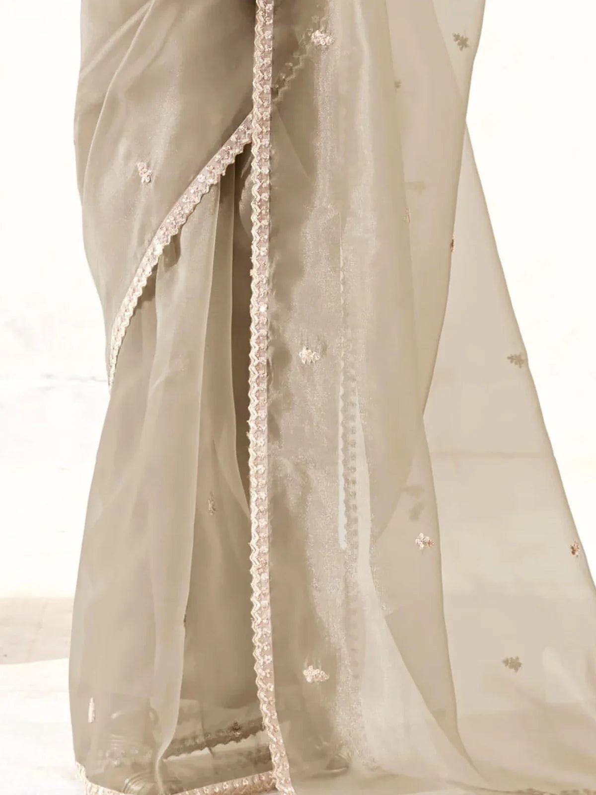 Amazing Grey Sequins Tissue Silk Party Wear Saree With Blouse - Zeel Clothing