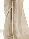 Amazing Grey Sequins Tissue Silk Party Wear Saree With Blouse - Zeel Clothing
