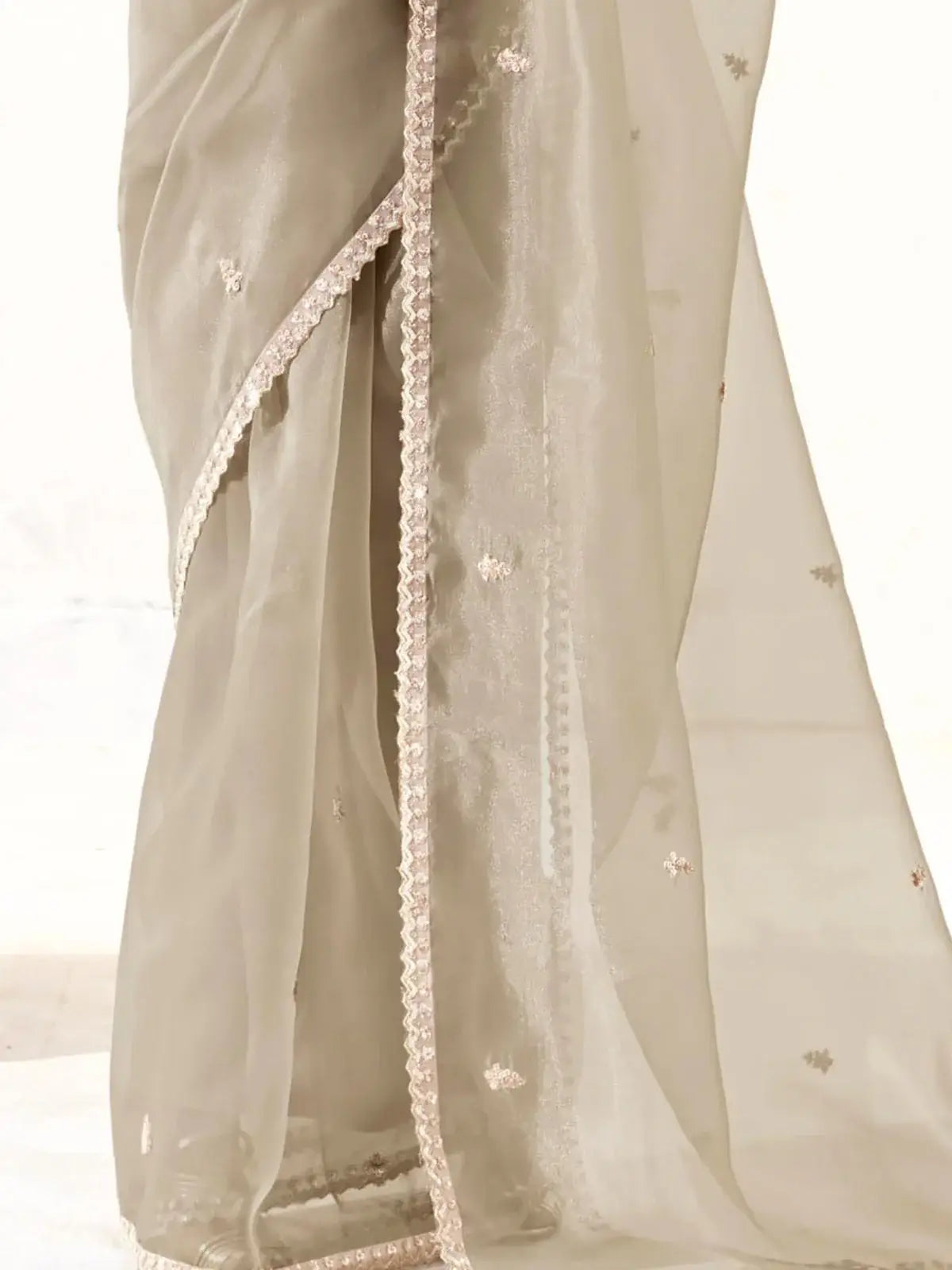 Amazing Grey Sequins Tissue Silk Party Wear Saree With Blouse - Zeel Clothing