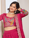 Amazing Hot Pink Sequins Work Vichitra Silk Designer Lehenga With Blouse - Zeel Clothing