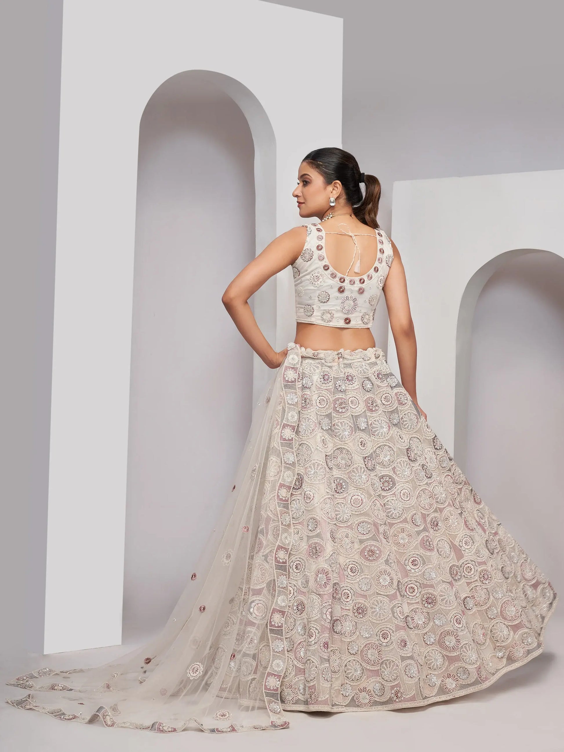 Amazing Ivory Embroidered Net Designer Lehenga Choli With Dupatta - Zeel Clothing