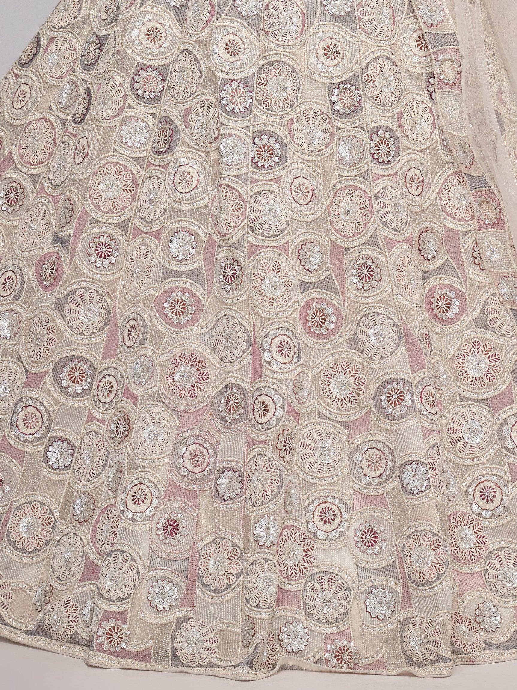 Amazing Ivory Embroidered Net Designer Lehenga Choli With Dupatta - Zeel Clothing