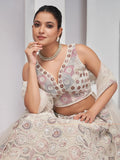 Amazing Ivory Embroidered Net Designer Lehenga Choli With Dupatta - Zeel Clothing