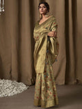 Amazing Light Green Floral Print Jacquard Saree With Blouse - Zeel Clothing