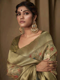 Amazing Light Green Floral Print Jacquard Saree With Blouse - Zeel Clothing
