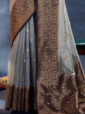 Amazing Light Grey Woven Organza Silk Wedding Wear Saree With Blouse - Zeel Clothing