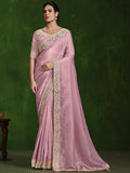 Amazing Light Pink Heavy Border Work Satin Festival Wear Saree - Zeel Clothing