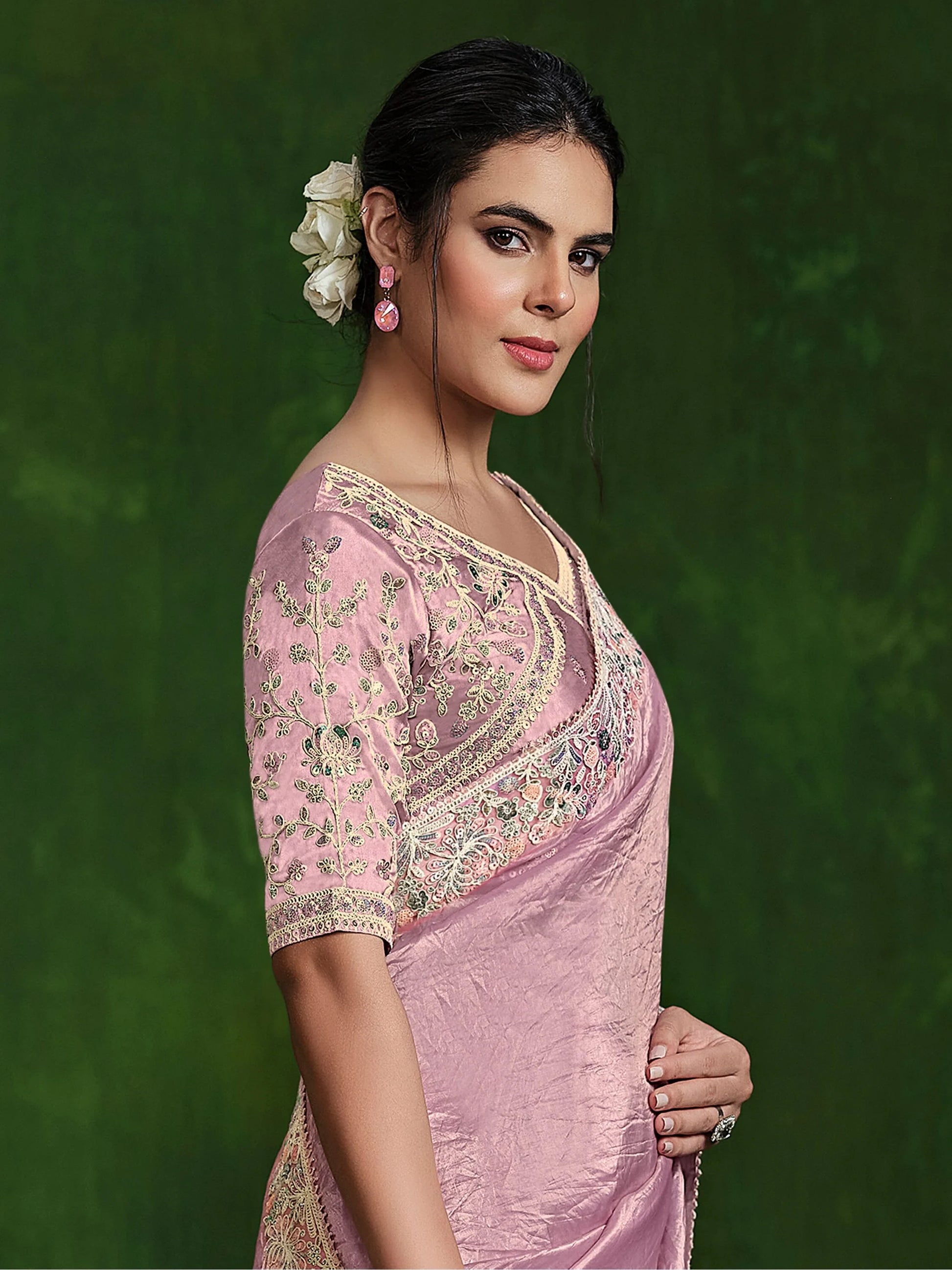 Amazing Light Pink Heavy Border Work Satin Festival Wear Saree - Zeel Clothing