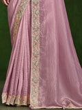 Amazing Light Pink Heavy Border Work Satin Festival Wear Saree - Zeel Clothing