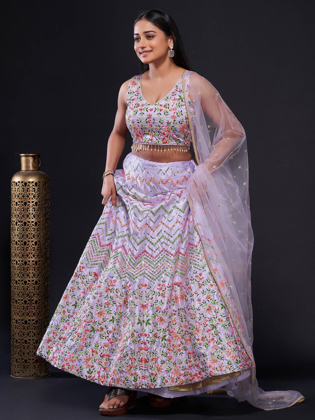 Amazing Light Purple Sequins Stain Lehenga Choli With Dupatta - Zeel Clothing