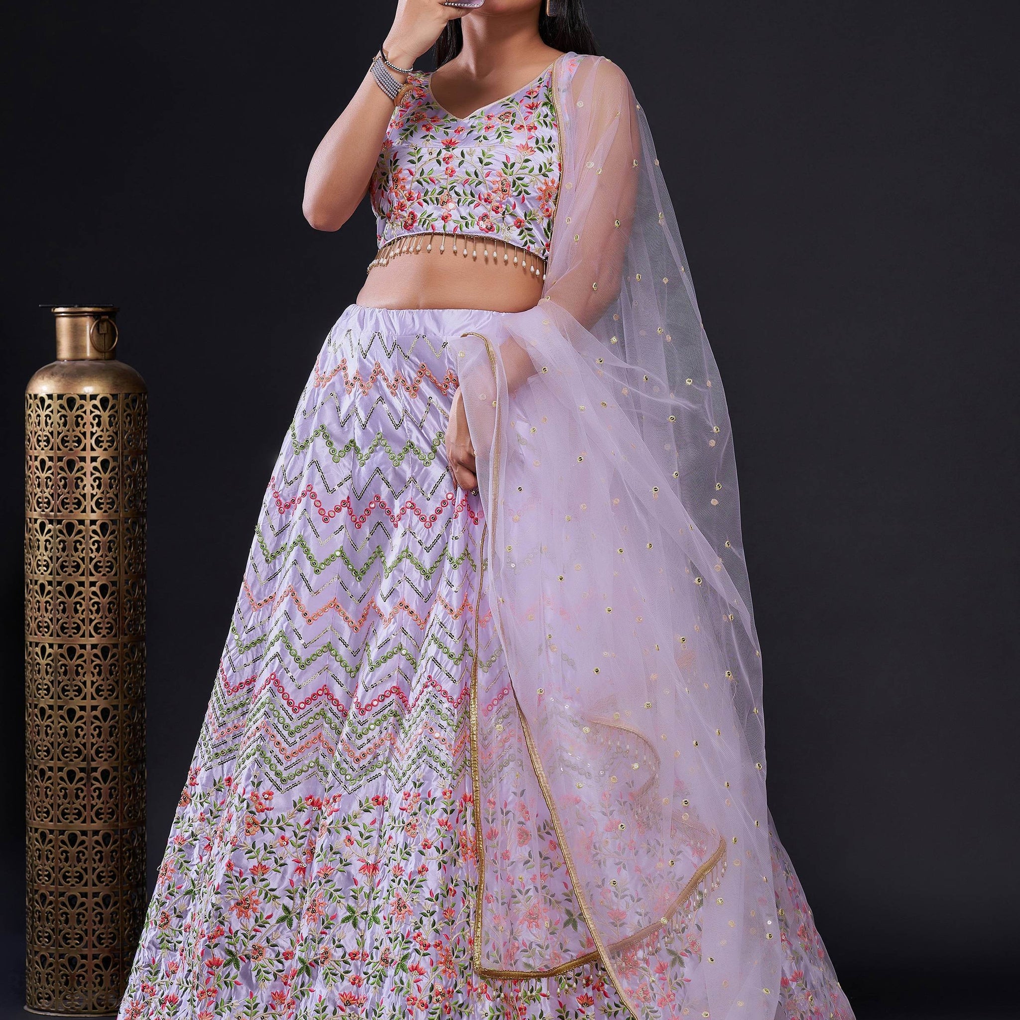 Amazing Light Purple Sequins Stain Lehenga Choli With Dupatta - Zeel Clothing