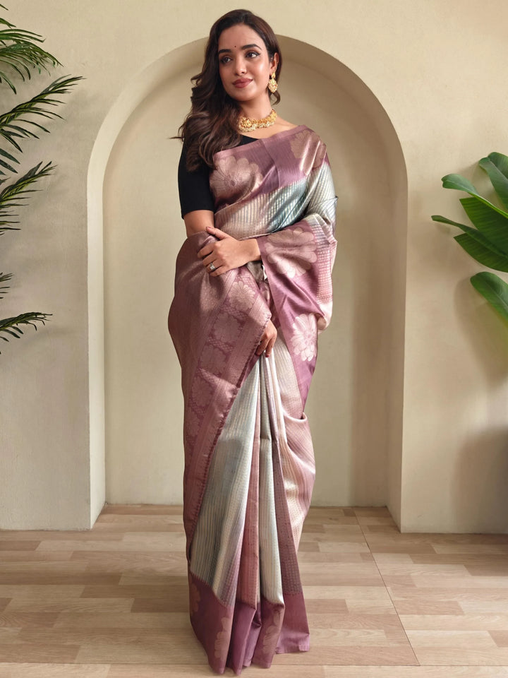 Amazing Lilac Zari Weaving Silk Designer Saree With Blouse - Zeel Clothing