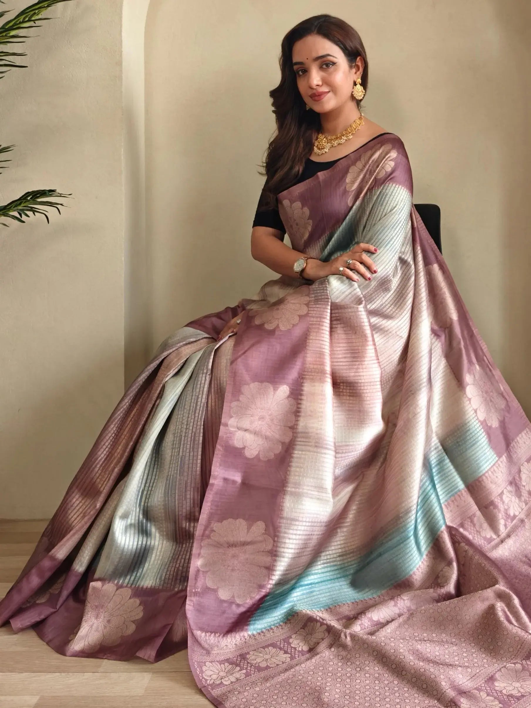 Amazing Lilac Zari Weaving Silk Designer Saree With Blouse - Zeel Clothing