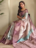Amazing Lilac Zari Weaving Silk Designer Saree With Blouse - Zeel Clothing