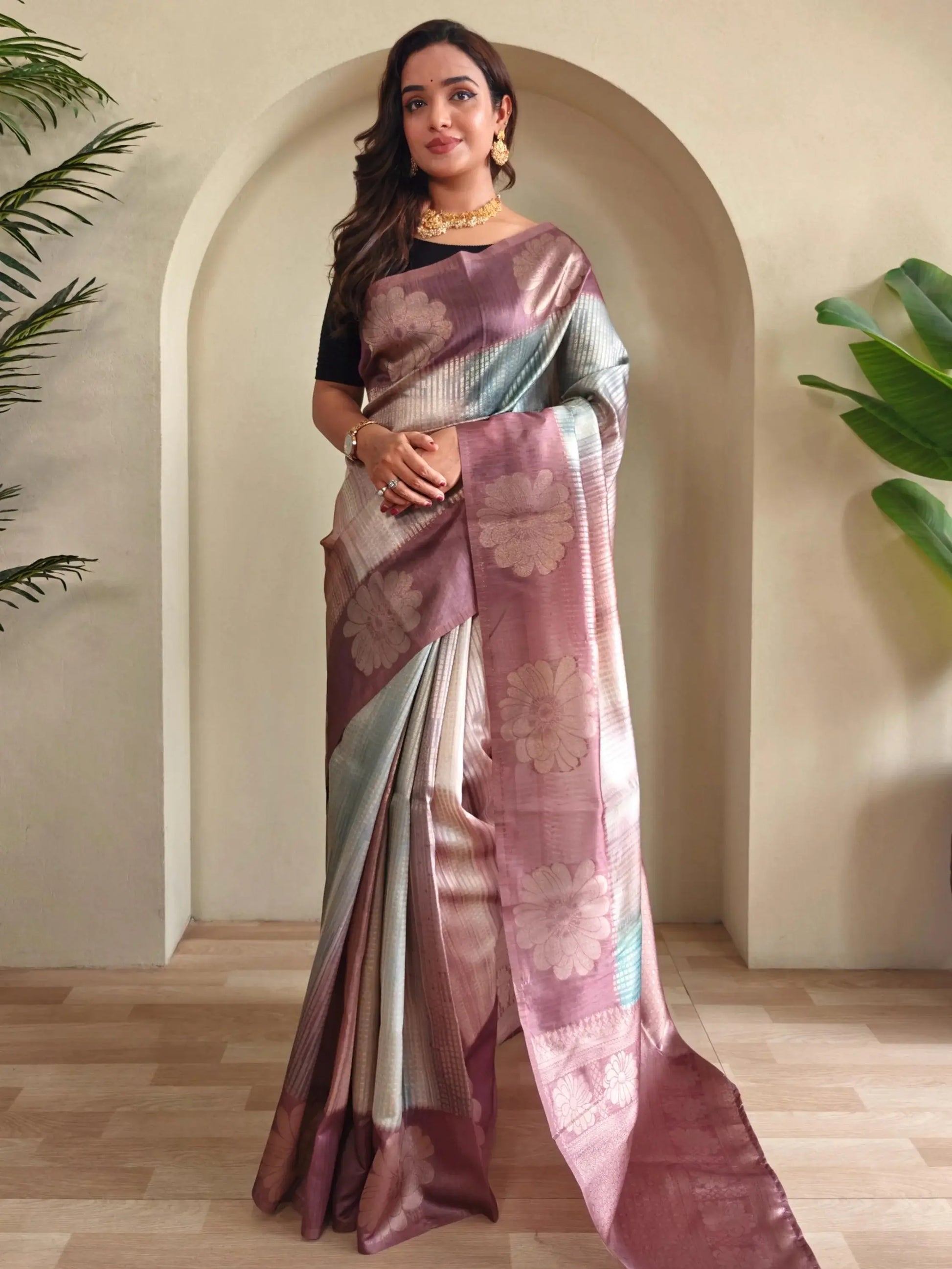 Amazing Lilac Zari Weaving Silk Designer Saree With Blouse - Zeel Clothing