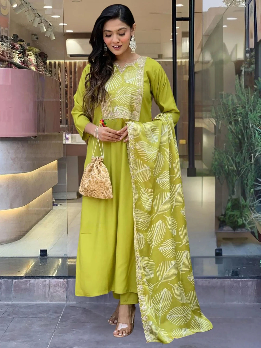 Amazing Lime Green Printed Viscose Festival Wear Pant Suit With Dupatta - Zeel Clothing