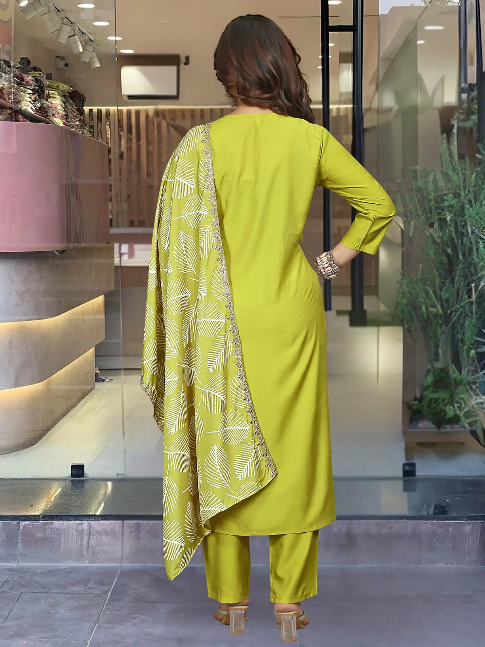 Amazing Lime Green Printed Viscose Festival Wear Pant Suit With Dupatta - Zeel Clothing
