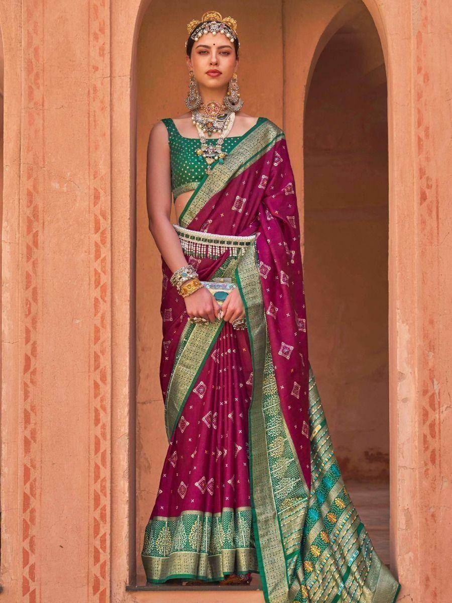 Amazing Magenta Patola Print Silk Traditional Saree With Blouse - Zeel Clothing