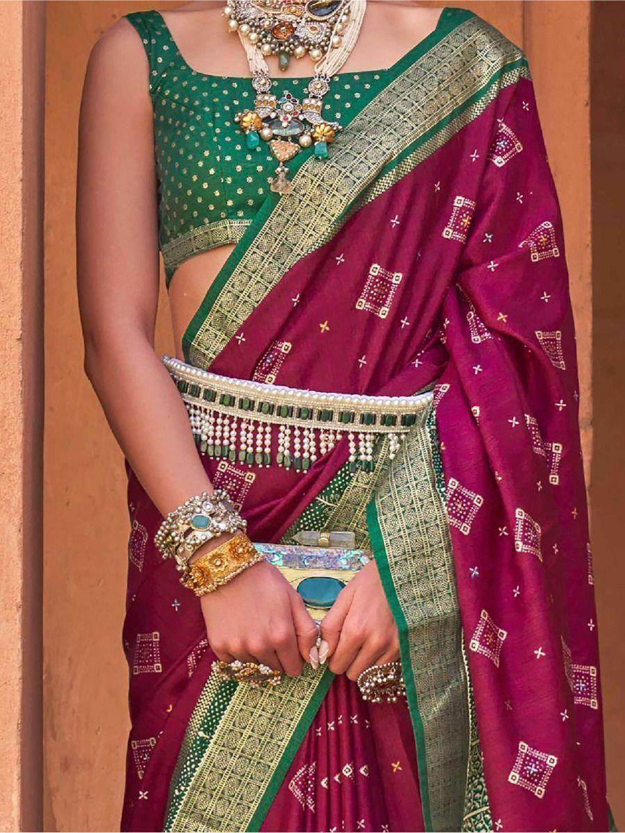 Amazing Magenta Patola Print Silk Traditional Saree With Blouse - Zeel Clothing