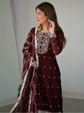 Amazing Maroon Thread Work Silk Festival Wear Pant Suit With Dupatta - Zeel Clothing