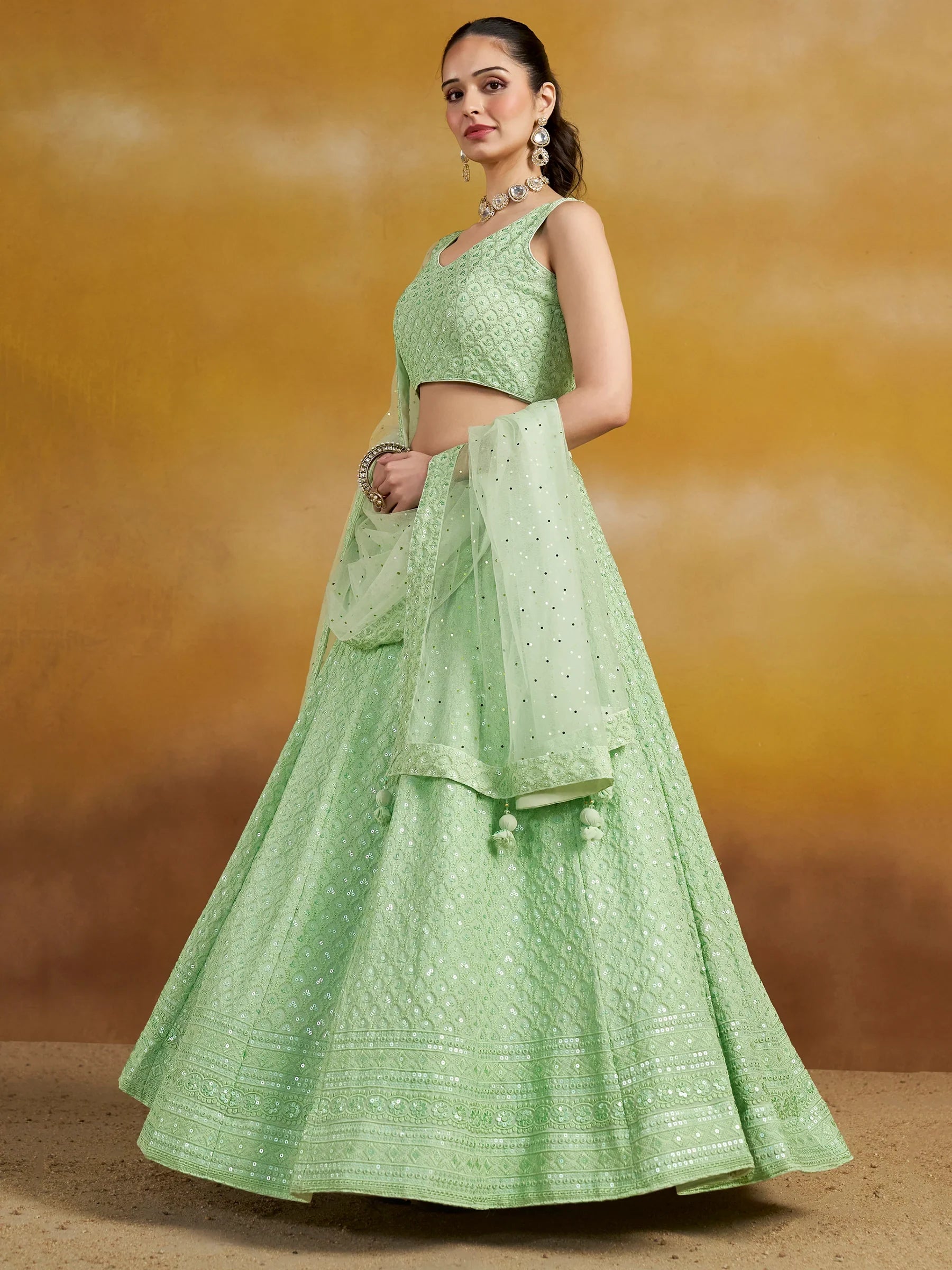 Amazing Mint Green Thread Work Georgette Event Wear Lehenga Choli - Zeel Clothing