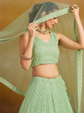 Amazing Mint Green Thread Work Georgette Event Wear Lehenga Choli - Zeel Clothing