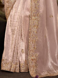 Amazing Misty Rose Embroidered Organza Traditional Saree With Blouse - Zeel Clothing