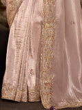 Amazing Misty Rose Embroidered Organza Traditional Saree With Blouse - Zeel Clothing