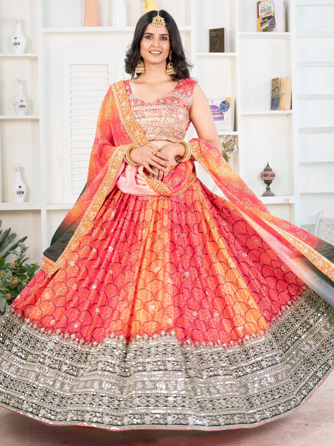Amazing Multi-Color Bandhni Printed Chinon Wedding Lehenga Choli - Zeel Clothing