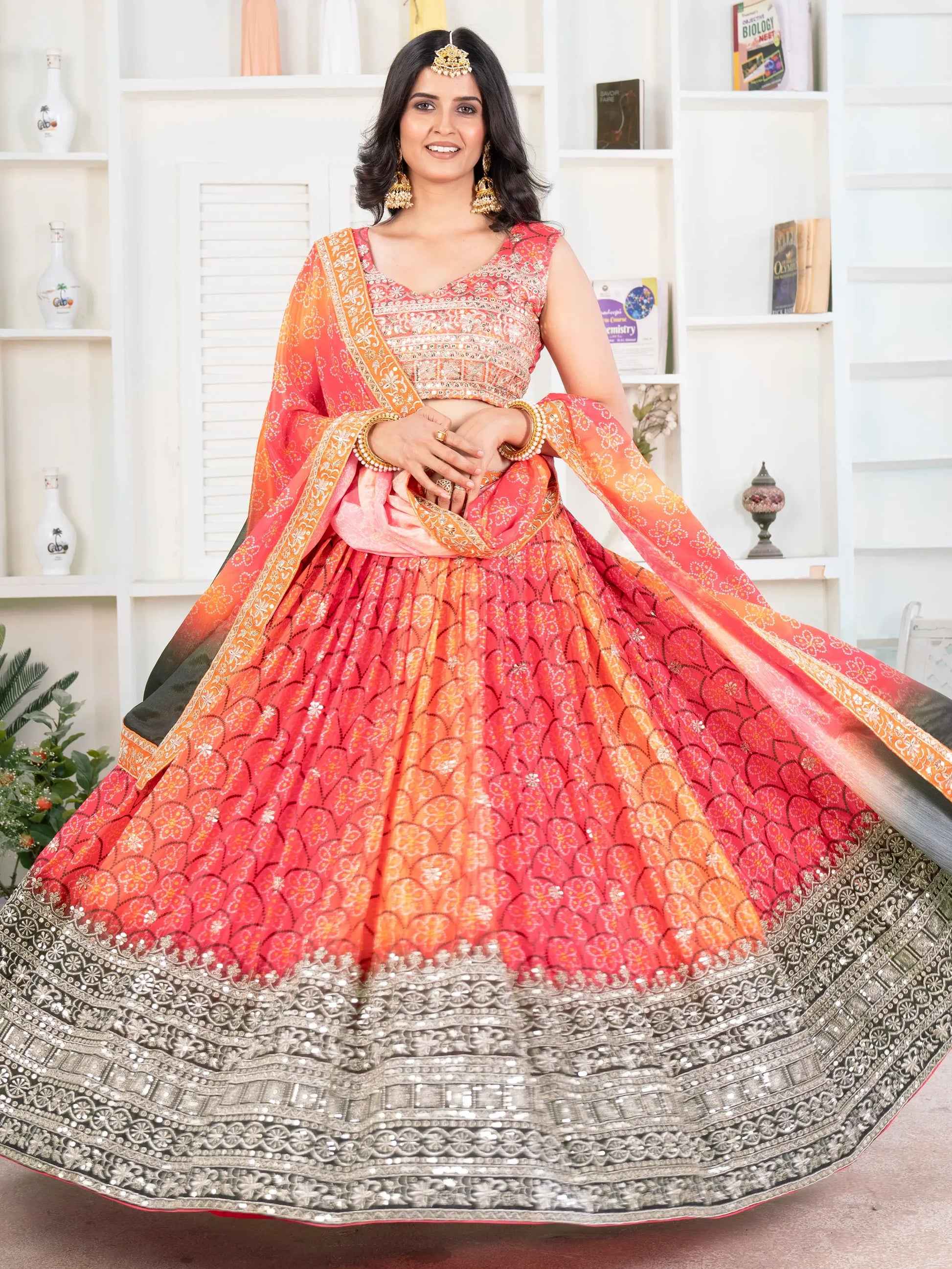 Amazing Multi-Color Bandhni Printed Chinon Wedding Lehenga Choli - Zeel Clothing