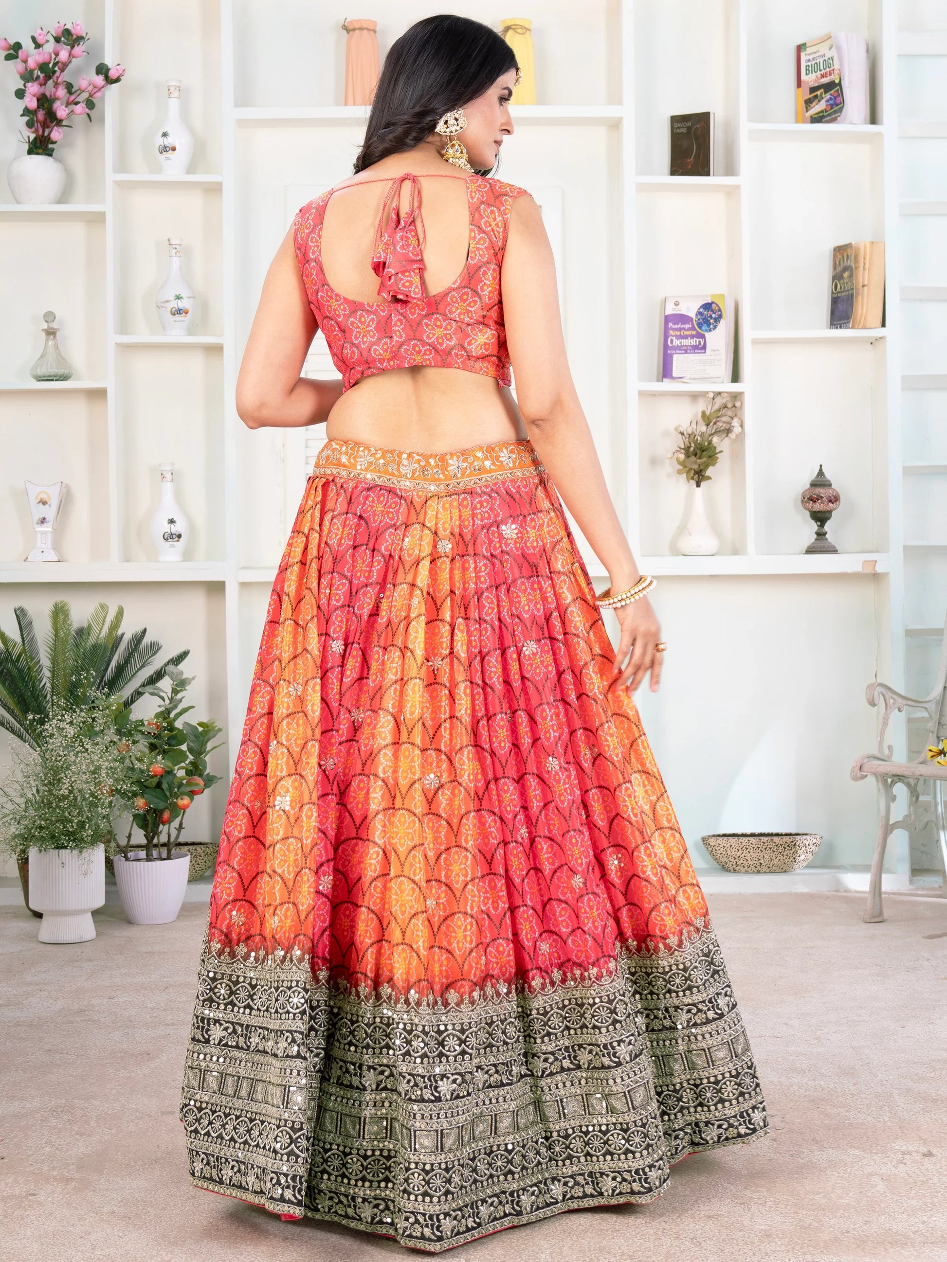 Amazing Multi-Color Bandhni Printed Chinon Wedding Lehenga Choli - Zeel Clothing
