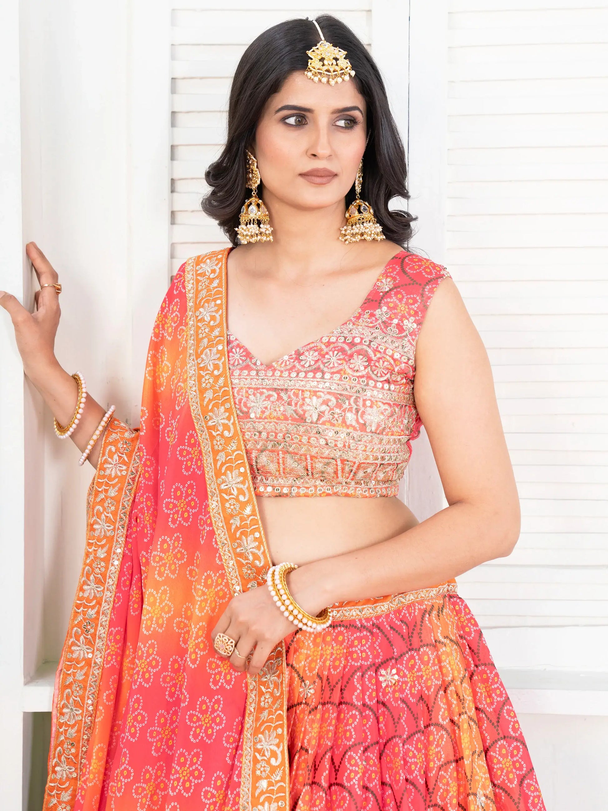 Amazing Multi-Color Bandhni Printed Chinon Wedding Lehenga Choli - Zeel Clothing
